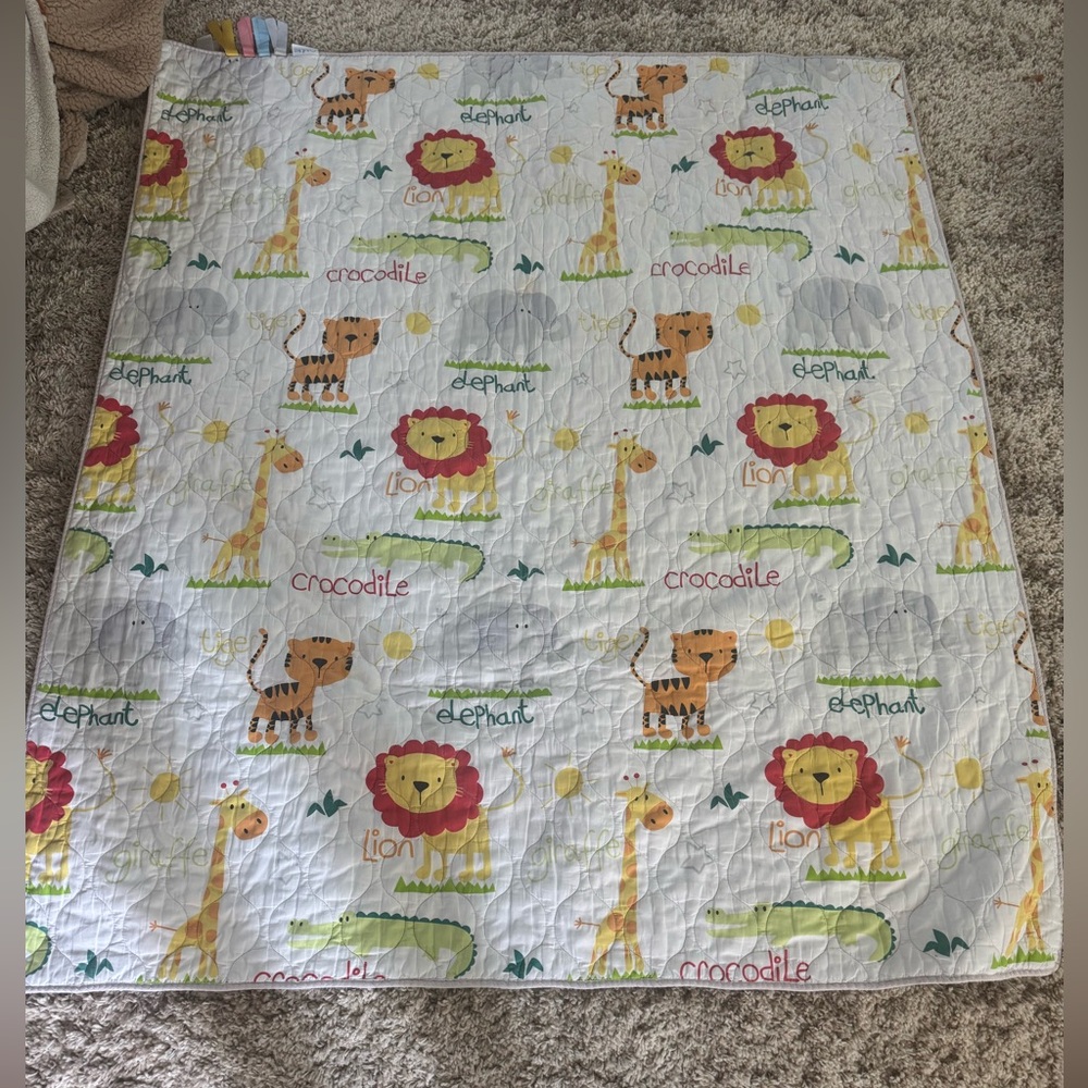 Childlike Quilted Baby Play Mat with Colorful Ribbon Tags
